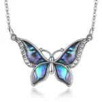 Eudora Real 925 Sterling Silver Abalone Shell Blue Butterfly Crystal Necklace Pendant FIna Fashion Jewelry Gift for Women 040