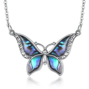 Eudora Real 925 Sterling Silver Abalone Shell Blue Butterfly Crystal Necklace Pendant FIna Fashion Jewelry Gift for Women 040
