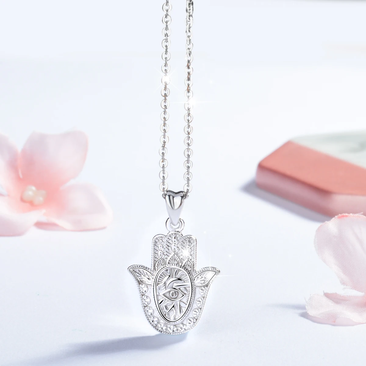 EUDORA 925 Sterling Silver Evil Eye Hamsa Hand Pendant Necklace For Men Women Angel Caller Fine Jewelry for dropshipping CYD312 – Image 4