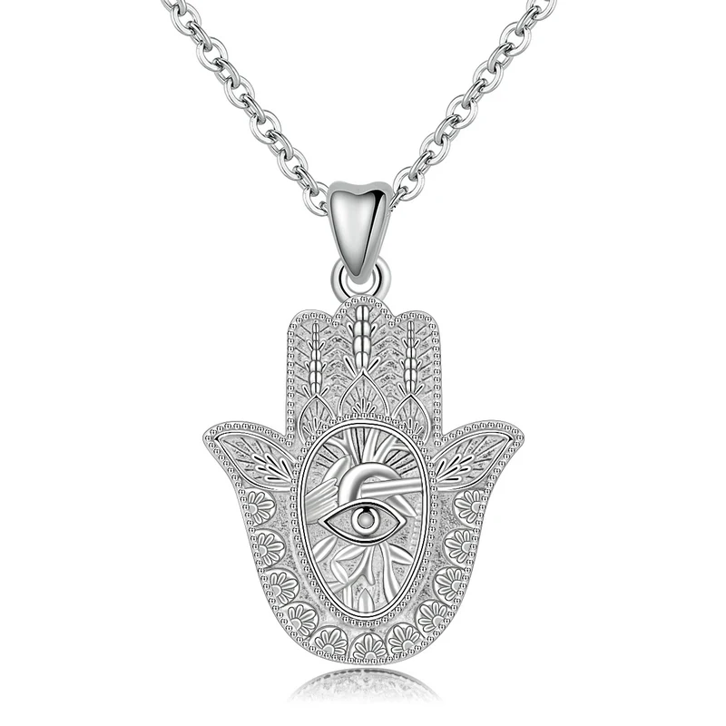 EUDORA 925 Sterling Silver Evil Eye Hamsa Hand Pendant Necklace For Men Women Angel Caller Fine Jewelry for dropshipping CYD312 – Image 7