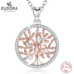 Eudora Real 925 Sterling Tree of Life Paved-crystal Neckalce Temperament Rose Gold Color Fine Fashion Jewelry for women Gift 410