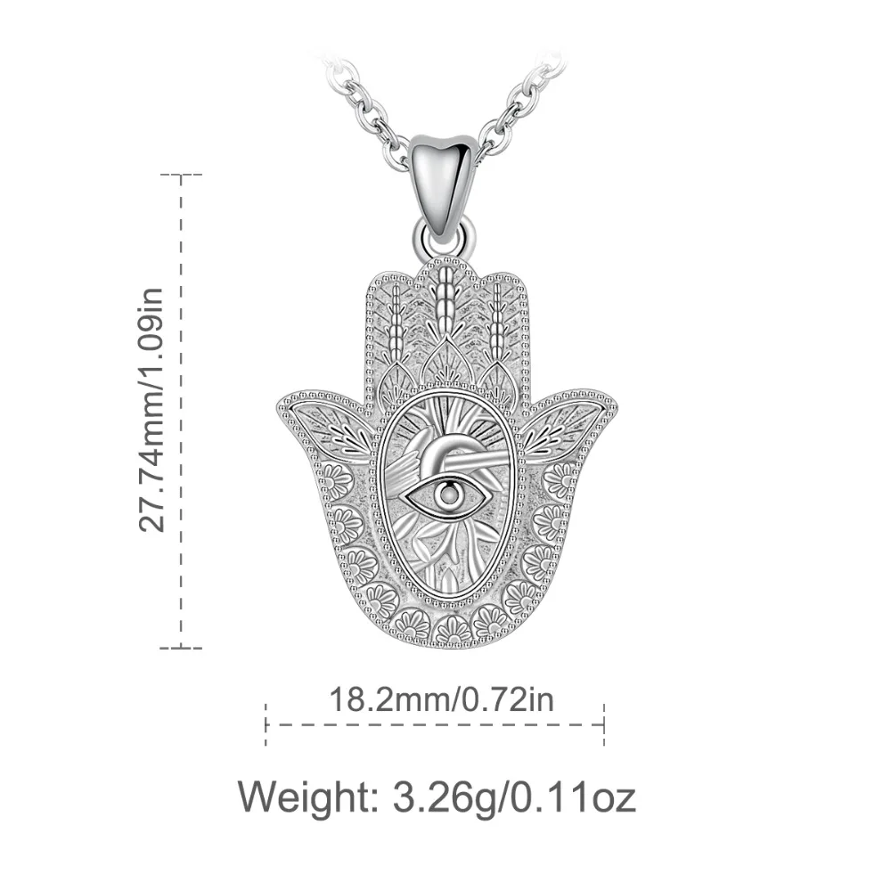 EUDORA 925 Sterling Silver Evil Eye Hamsa Hand Pendant Necklace For Men Women Angel Caller Fine Jewelry for dropshipping CYD312 – Image 2