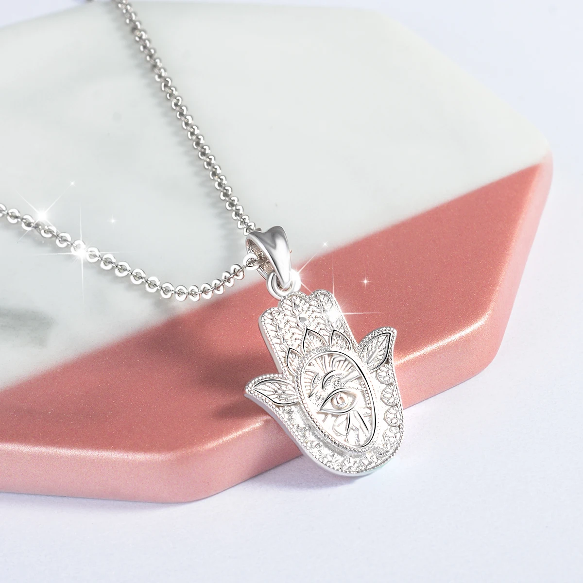 EUDORA 925 Sterling Silver Evil Eye Hamsa Hand Pendant Necklace For Men Women Angel Caller Fine Jewelry for dropshipping CYD312 – Image 3