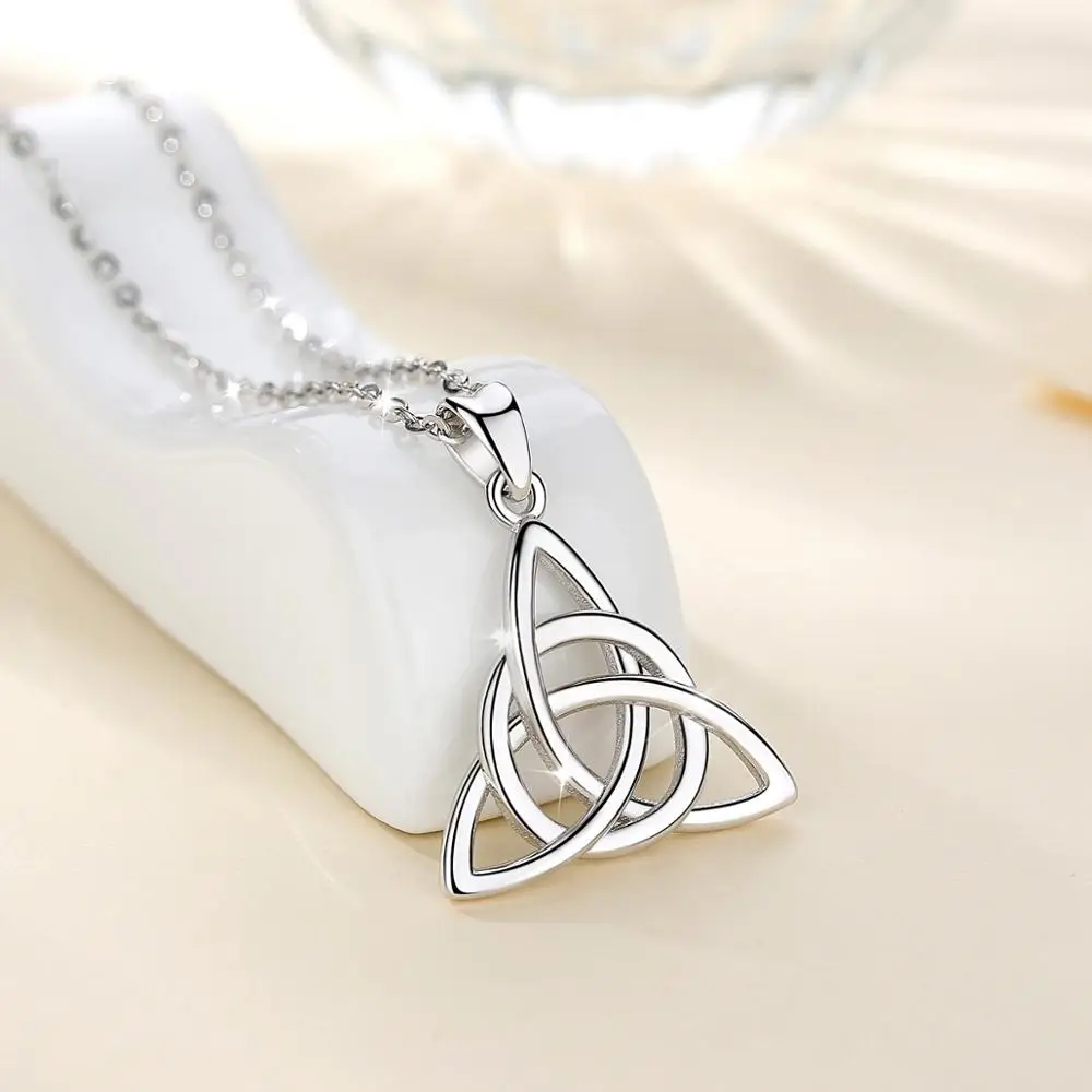 Eudora Real 925 Sterling Silver Triangle Celtics Knot Pendant Neckalce Women Fashion Sliver Jewelry for Birthday Gift Box CYD138 – Image 4