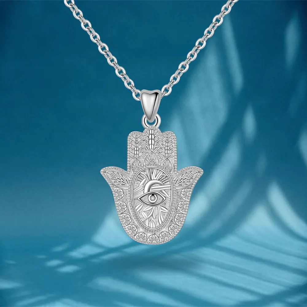 EUDORA 925 Sterling Silver Evil Eye Hamsa Hand Pendant Necklace For Men Women Angel Caller Fine Jewelry for dropshipping CYD312 – Image 10
