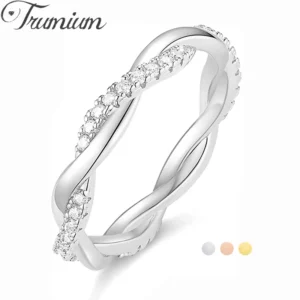 Trumium  Customized Eternity Rings For Women Twisted Rope Copper Ring Cubic Zirconia Engagement Wedding Band