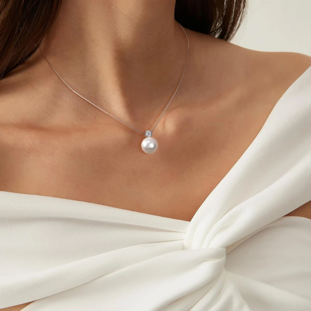 Trumium 10/12mm 925 Sterling Silver Pearl Pendant Necklace for Women Dainty CZ Chain Cultured Pearls Choker Necklaces Jewelry – Image 17