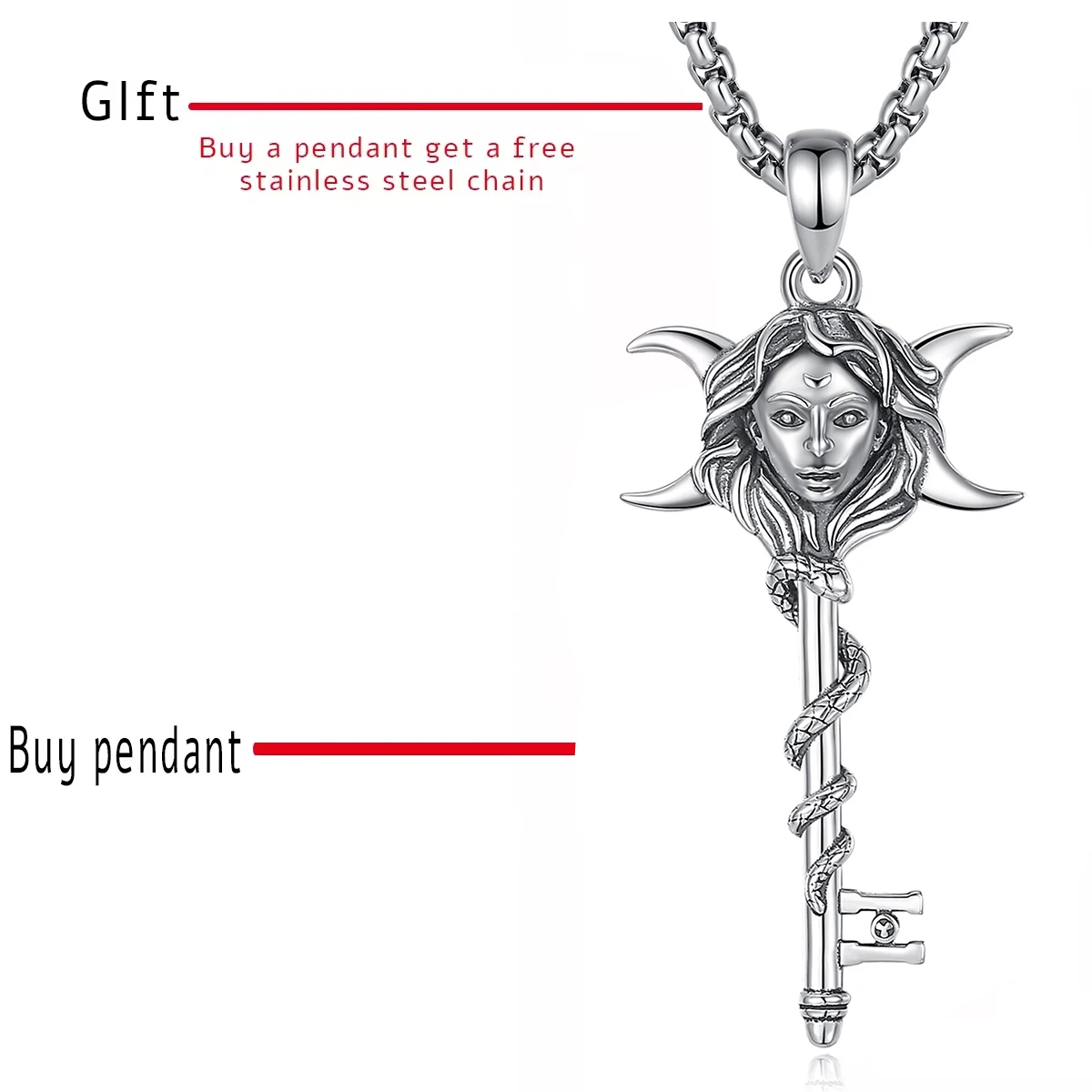 Eudora 925 Sterling Silver Hecate Necklace Snake Key Triple Moon Goddess Amulet Pendant Pagan Witch Jewelry Gift for Women Man – Image 9