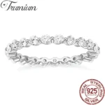 Trumium 100% 925 Sterling Silve Ring Simple Zircon Stackable Round CZ Finger Rings For Women Party Wedding  Fine Jewelry