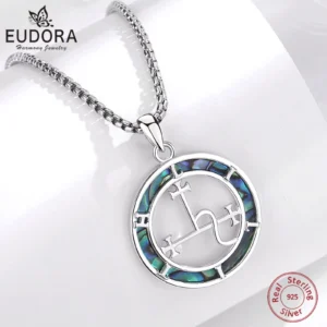 Eudora 925 Sterling Silver Lilith Sigil Necklace for Women Man Natural Abalone Shell Demon Lilith Amulet Pendant Religious Gift