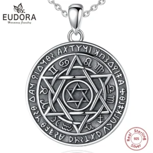 Eudora 925 Sterling Silver Solomon Talisman Amulet Necklace for Women Man Vintage Solomon Kabbalah Pendant Personality Jewelry