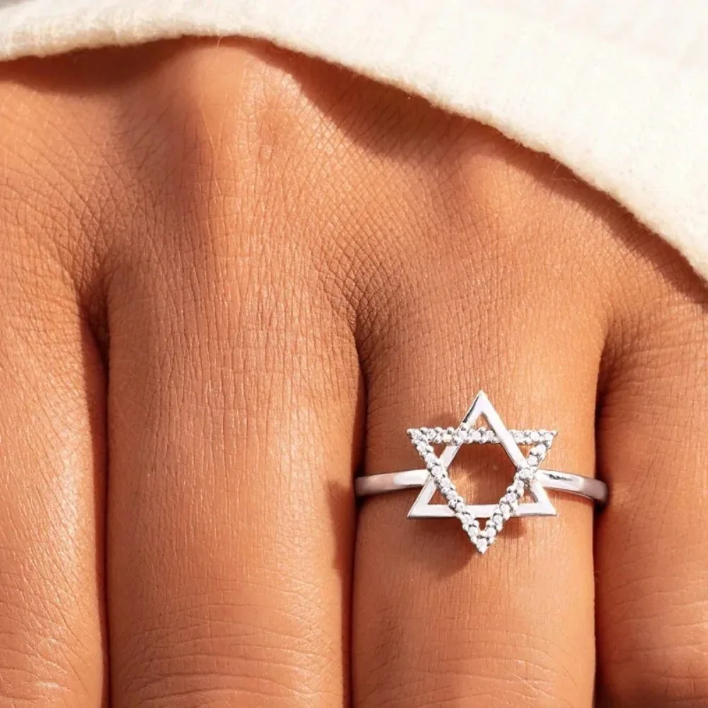 Trumium Star of David Silver 925 Rings for Women Fashion Hexagonal Star Finger Rings for Girls Wedding Party Fine Jewelry – Image 5