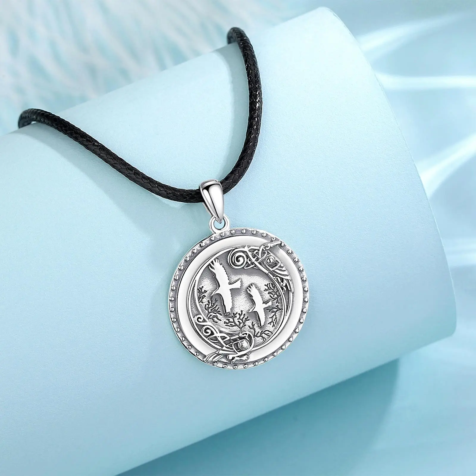 Eudora 925 Sterling Silver Viking Crow Necklace for Man Women Fine Forest Viking Ravens swallow Pendant Personality Jewelry Gift – Image 3