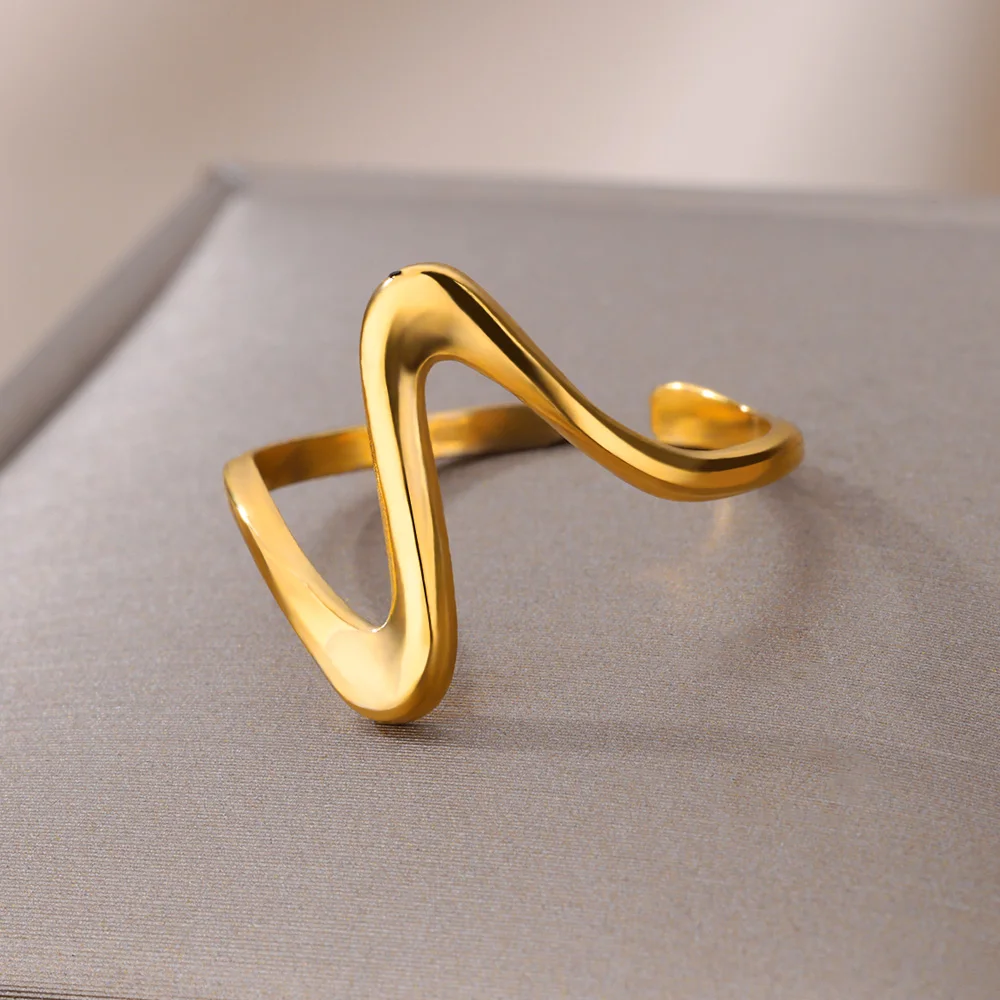 Stainless Steel Hug Snake Rings for Women 18K Gold Plated Geometric Wave Ring Hypoallergenic Waterproof Jewelry Gifts – Image 6