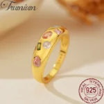Trumium Genuine s925 Sterling Silver Plated 18K Gold Rings for Women Rainbow CZ Colorful Retro Ring Luxury Fine Jewelry