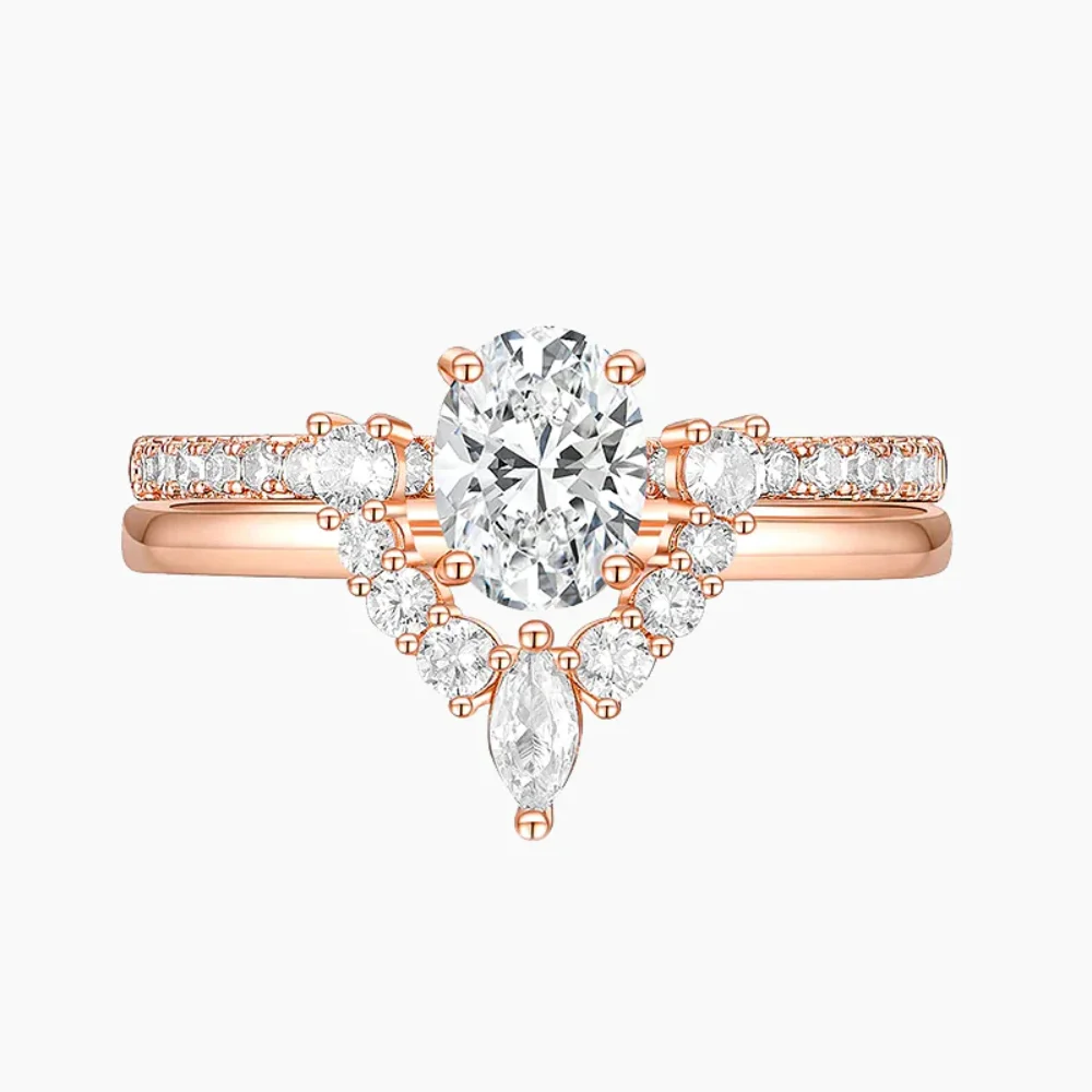 Trumium 1.5ct Sterling Silver 2pcs Rings for Women Oval Cut 5a Cubic Zirconia Engagement Wedding Band Curved Finger ring – Image 7