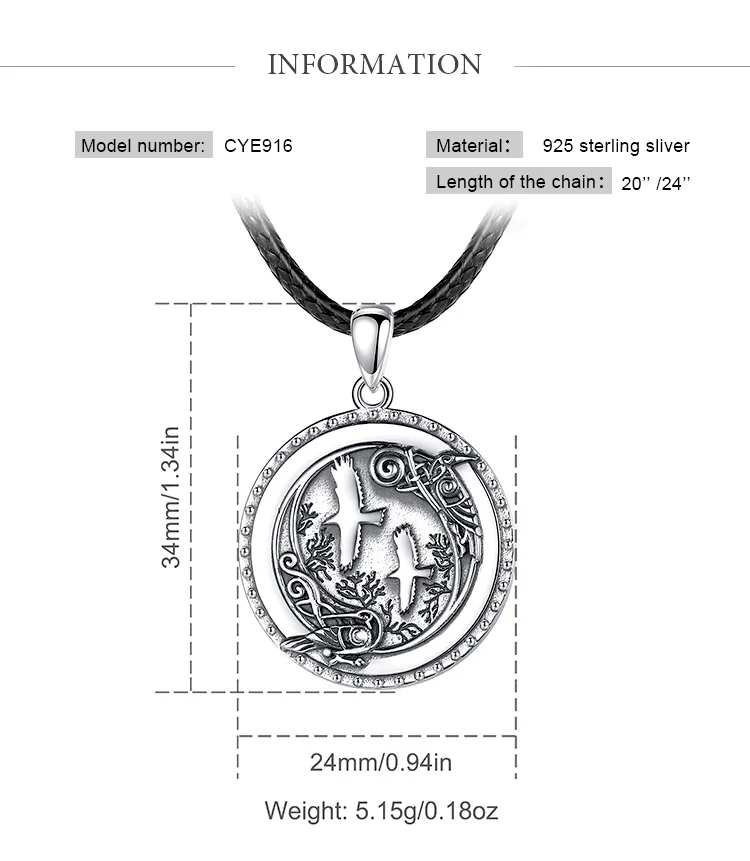 Eudora 925 Sterling Silver Viking Crow Necklace for Man Women Fine Forest Viking Ravens swallow Pendant Personality Jewelry Gift – Image 13