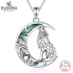 Eudora 925 Sterling Silver Wolf on the Moon Necklace for Men womenNatural Abalone Shell Wolf Pendant Animal Series Jewelry Gift