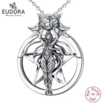 Eudora 925 Sterling Silver Lilith Pentagram Necklace for Women Man Vintage Triple Moon Goddess Pendant Wicca Jewelry Party Gift