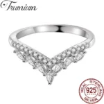 Trumium 18k White Gold Marquise Stackable Cubic Zirconia CZ V Shape Curved Engagement Rings Sparkling 925 Silver Wedding Band