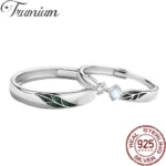 Trumium Sterling Silver 925 Couples Rings Adjustable Open Engagement Ring Leaf Zircon Jewelry for Women Anniversary Simple Gifts