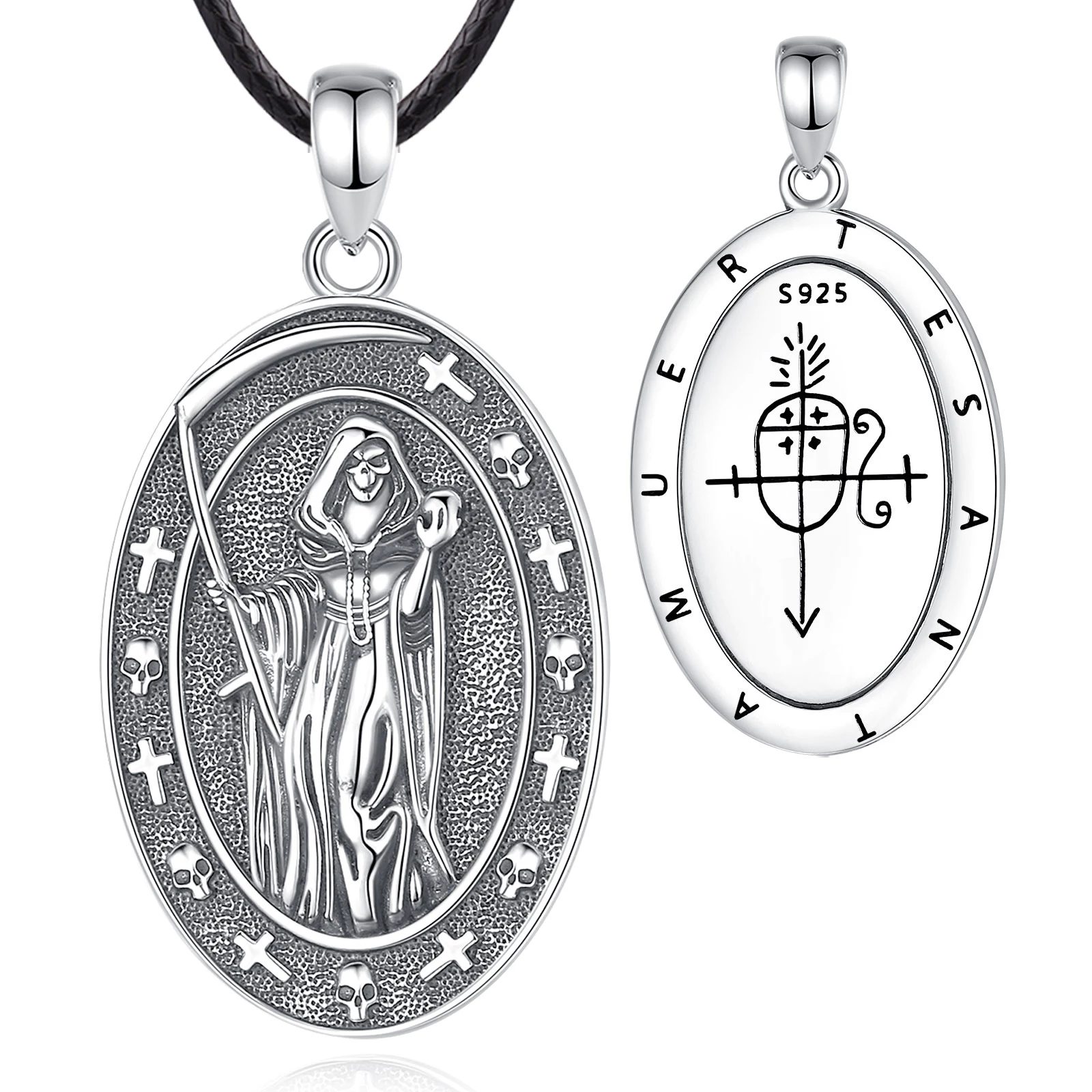 Eudora 925 Sterling Silver honey Death Scythe Necklace for Women Man Vintage Santa Muerte Mexican Pendant Personality Jewelry – Image 9