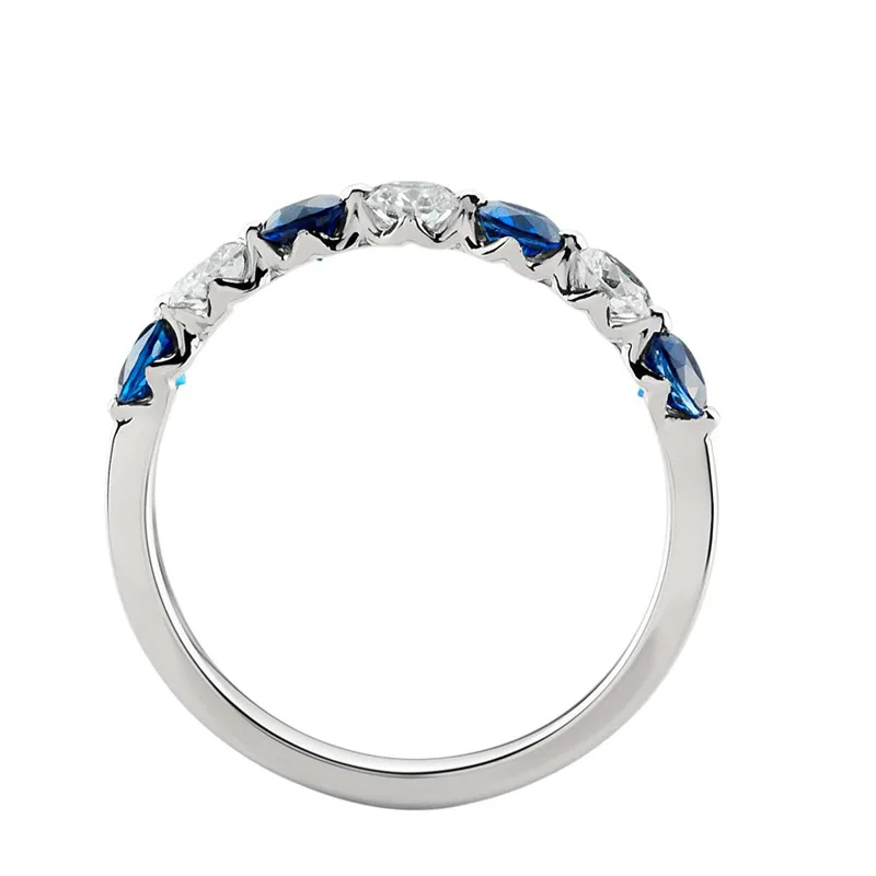 Trumium Solid 925 Sterling Silver Sparkling Blue and White Finger Ring For Women Girls Party Fashion Stackable Fine Jewelry – Image 2