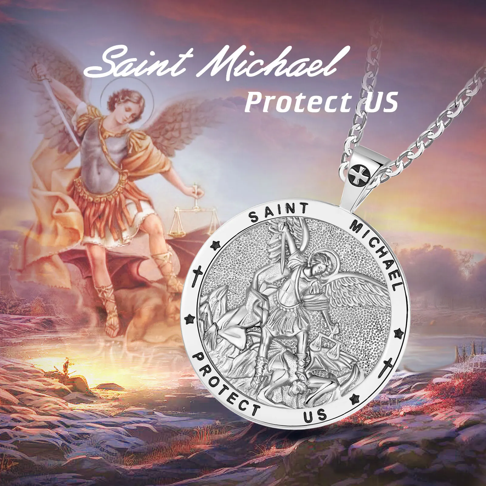 Eudora 925 Sterling Silver St.Michael Archangel Necklace for Men Women Michael Christian Pendant Religious Jewelry Fine Gift – Image 5