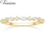 Trumium 14K Gold Plated Marquise Wedding Band for Women Stacking Ring Half Cubic Zirconia Eternity Engagement Ring Fine Jewelry
