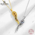 Eudora 925 Sterling Silver Italian Horn Pendant 18K Gold Colorful CZ Good Luck Friendship Dreams Amulet Necklace Women Men Gift