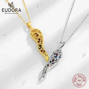 Eudora 925 Sterling Silver Italian Horn Pendant 18K Gold Colorful CZ Good Luck Friendship Dreams Amulet Necklace Women Men Gift