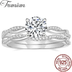 Trumium 1ct Original 925 Silver Bridal Set Engagement Ring Infinity Eternity Twisted 5A Zircon rings for Women Wedding Bands