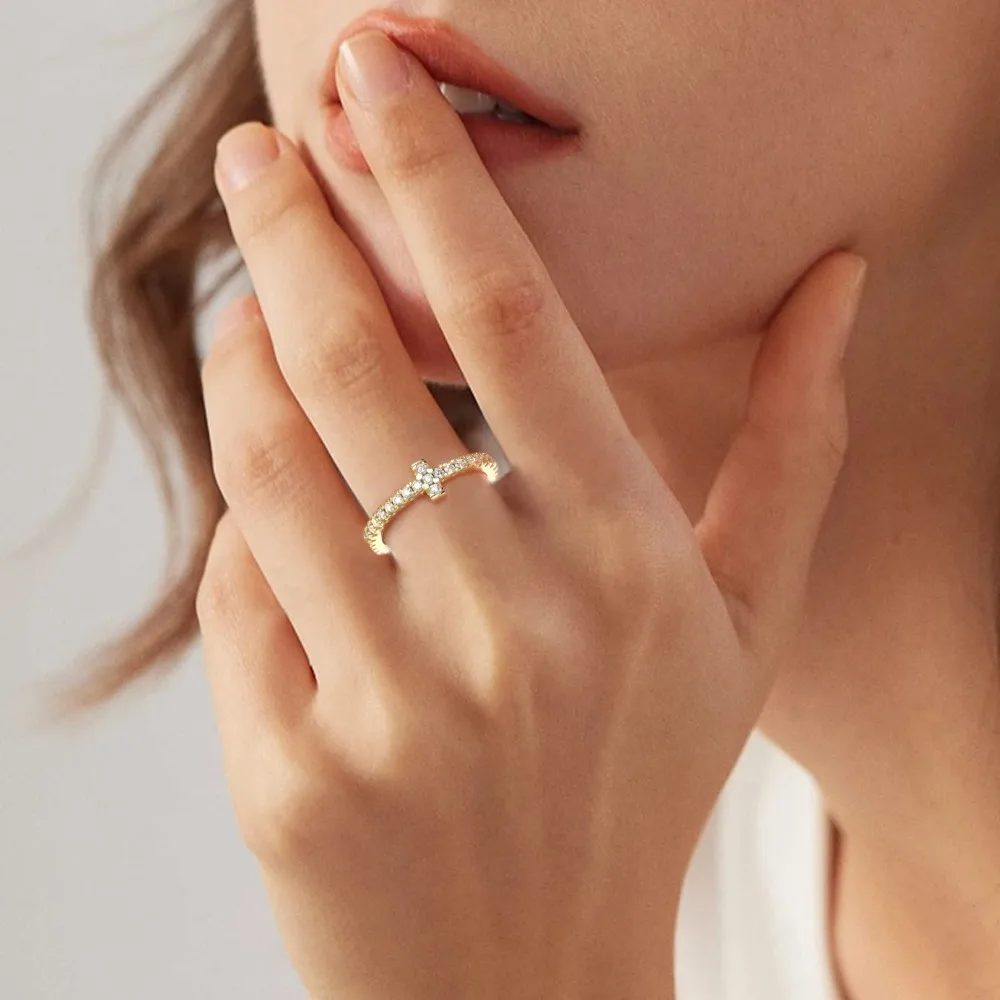 Trumium D Color Moissanite 925 Sterling Silver Cross Rings for Women Fashion Luxury Charms Wedding Party Jewelry Gift – Image 4