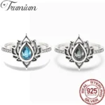 Trumium 925 Sterling Silver Vintage Lotus Flower Rings For Women Colorful Zircon Promise Ring Female Fine Jewelry Dropshipping