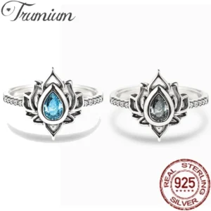 Trumium 925 Sterling Silver Vintage Lotus Flower Rings For Women Colorful Zircon Promise Ring Female Fine Jewelry Dropshipping