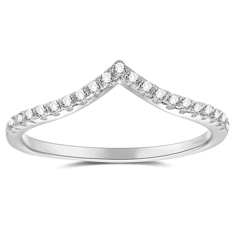 Trumium 925 Sterling Rings V Shape Inlaid Zircon Ring For Women Love Ring Shining Wedding Band Fine Jewelry Gifts – Image 7