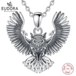 Eudora 925 Sterling Silver Cool Owl Necklace for Women Man Vintage Hip Hop Owl Amulet Pendant Personality Jewelry Party Gift