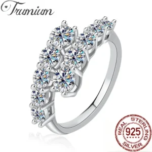 Trumium 1.7CT 10 Gems Full Moissanite Rings for Women S925 Sterling Silver Sparkling Flawless Lab Created Diamond Wedding Band