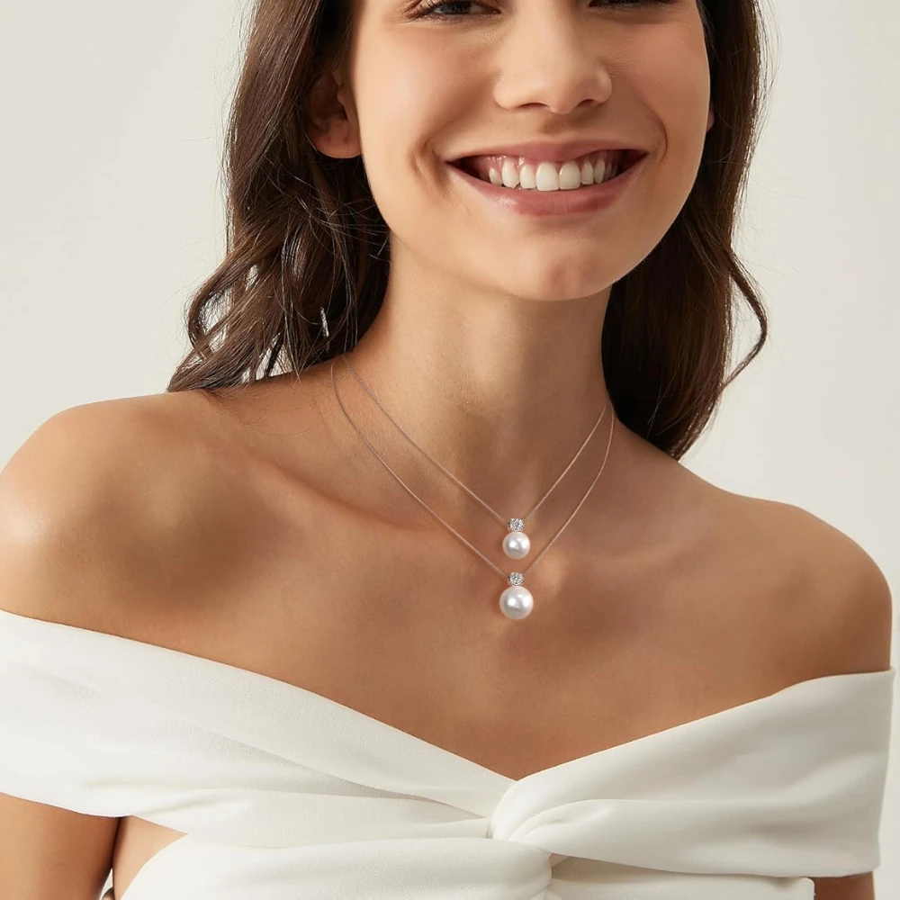 Trumium 10/12mm 925 Sterling Silver Pearl Pendant Necklace for Women Dainty CZ Chain Cultured Pearls Choker Necklaces Jewelry – Image 15