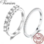 Trumium 1.1mm D Color Moissanite Rings for Women 925 Sterling Silver Wedding Band Half Eternity Stackable Engagement Ring