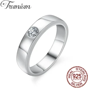 Trumium Real 0.3CT Simple Round Moissanite Diamond Engagement Rings For Men Gifts 925 Sterling Silver Wedding Band Fine Jewelry