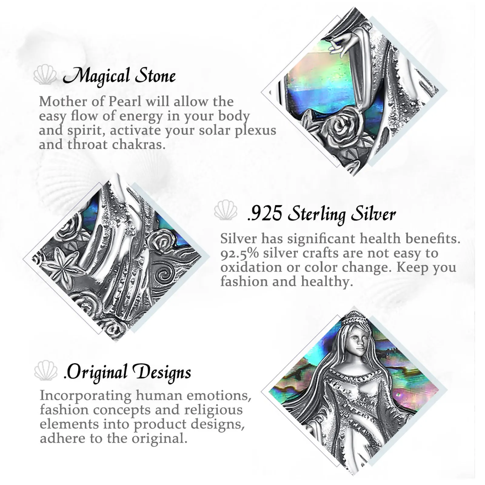 Eudora Original 925 Sterling Silver Sea Goddess Yemaya Necklace Natural Abalone Shell Lemanja Amulet Pendant Fine Jewelry Gift – Image 12