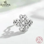 Eudora 925 Sterling Silver Celtic Knot Adjustable Ring Lucky Amulet Open Ring Spiritual Wicca Jewelry Gift for Women Men