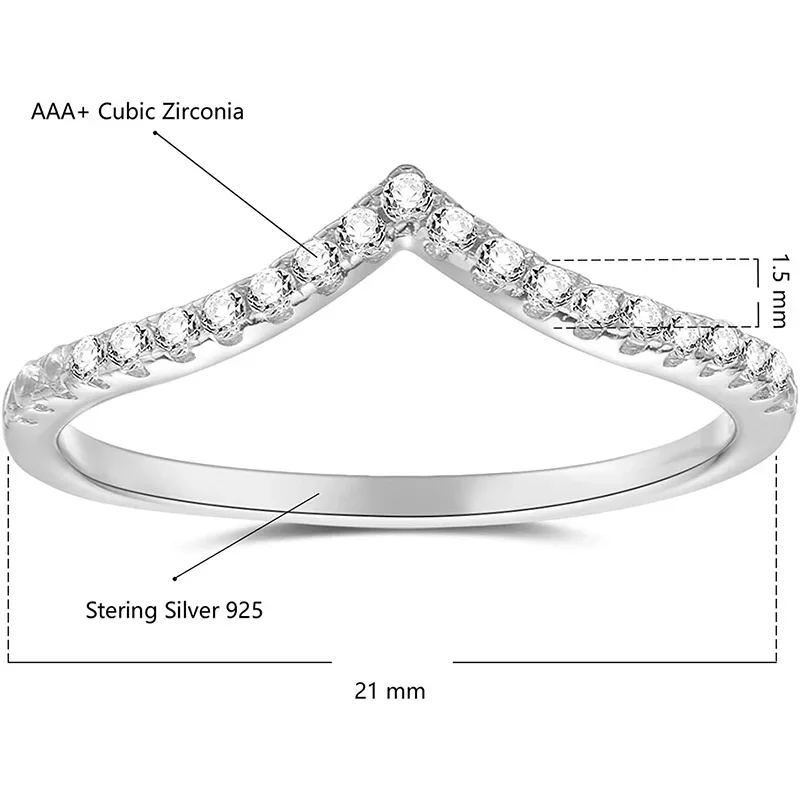 Trumium 925 Sterling Rings V Shape Inlaid Zircon Ring For Women Love Ring Shining Wedding Band Fine Jewelry Gifts – Image 9