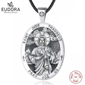 Eudora 925 Sterling Silver Saint Jude Thaddeus Necklace for Man Women Patron Saint of Lost Causes Pendant Christian Jewelry Gift