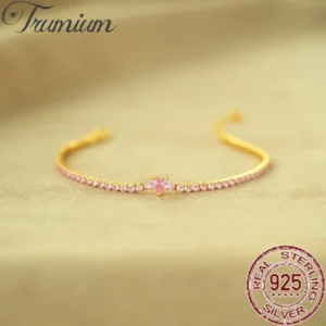 Trumium S925 Sterling Silver Pink Zircon Heart Lab Diamonds Gems Pink Tennis Bracelets for Women Bangle Fine Jewelry Wholesale