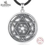 Eudora 925 Sterling Silver Seven Archangels Amulet Necklace for Wome Men Rune Summon Magic Circle Pendant Religion Jewelry Gift