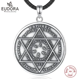 Eudora 925 Sterling Silver Seven Archangels Amulet Necklace for Wome Men Rune Summon Magic Circle Pendant Religion Jewelry Gift