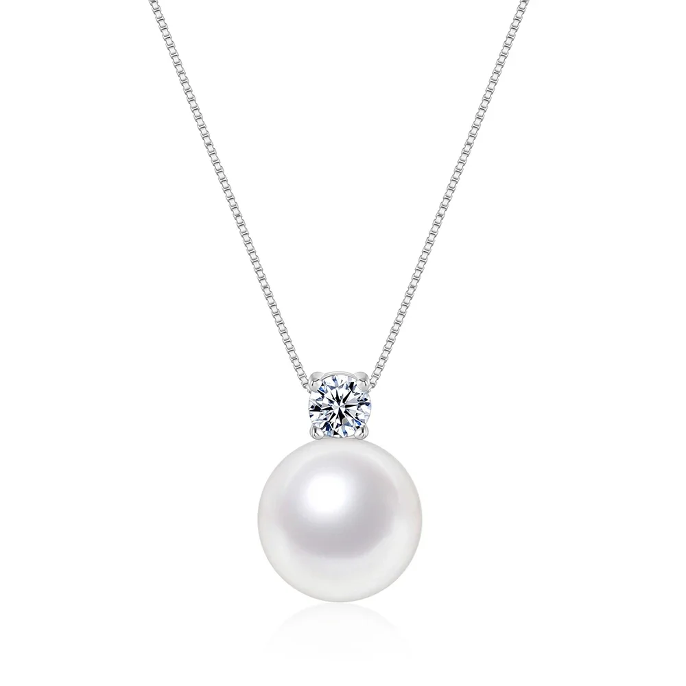 Trumium 10/12mm 925 Sterling Silver Pearl Pendant Necklace for Women Dainty CZ Chain Cultured Pearls Choker Necklaces Jewelry – Image 7