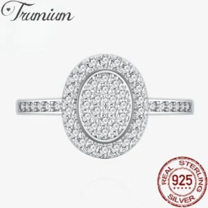 Trumium Solid S925 Sterling Silver Sparkling Oval High Carbon Diamond Gemstone Rings for Women Wedding Band Party Fine Jewelry